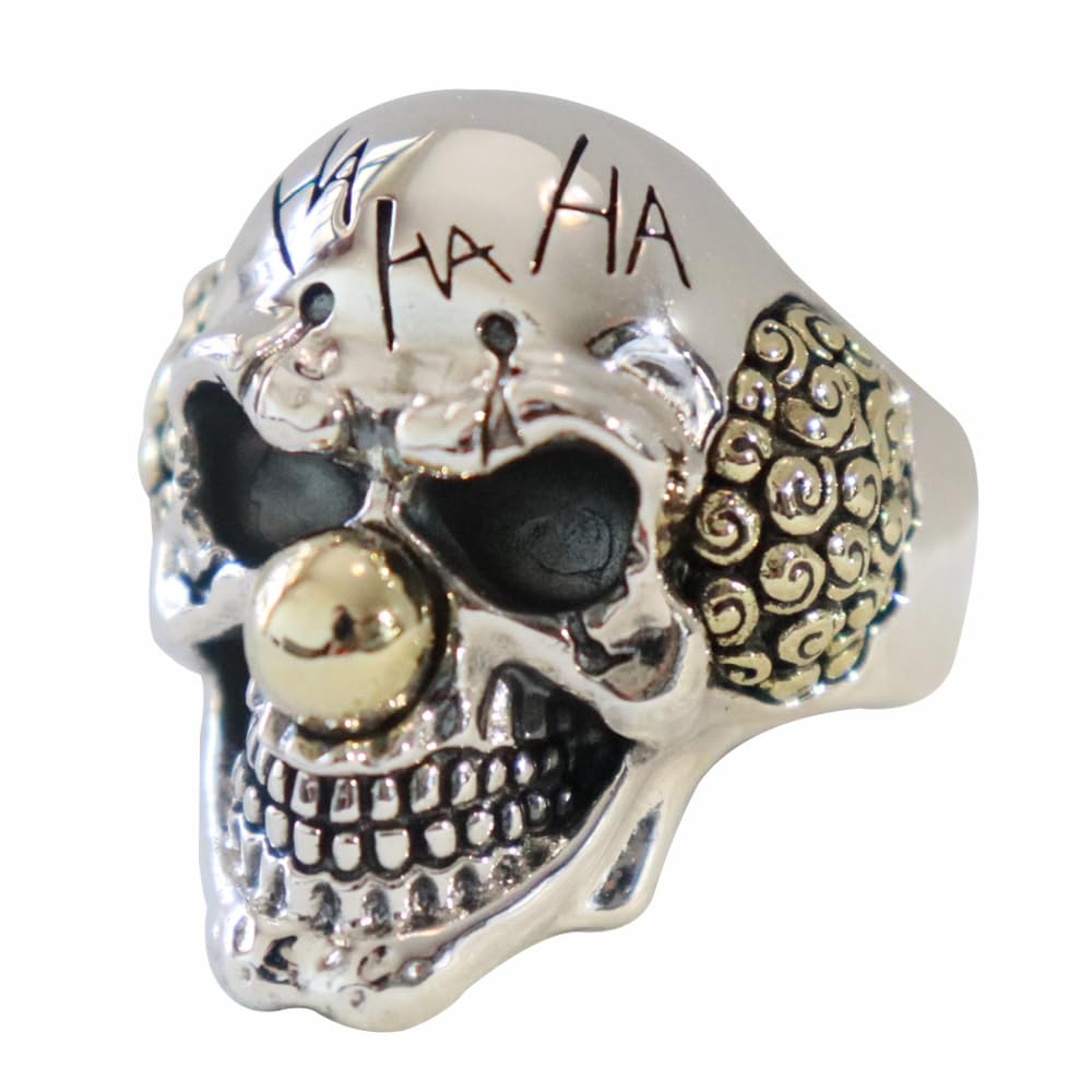 Gothic 925 Sterling Silver Clown Skull Ring for Men Women